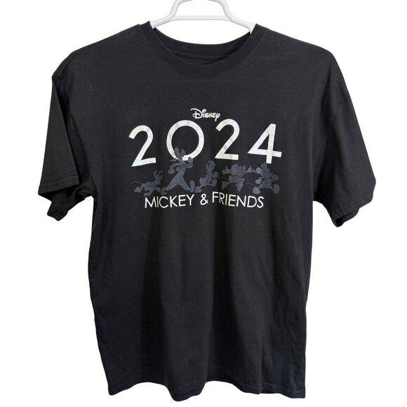 Disney Graphic Tee Mens Size L (42/44) 2024 Mickey & Friends Black 100% Cotton - Picture 1 of 3